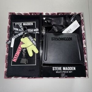 NIB STEVE MADDEN BEVELYN BAG SCARF CHARM BOX GIFT‎ SET BLACK MSRP $154